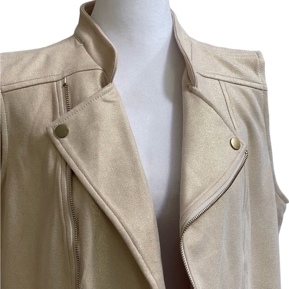 Solitaire Gold Shimmer Moto Vest Women’s Sz M Pockets Metallic Spandex Stretch - Picture 6 of 14